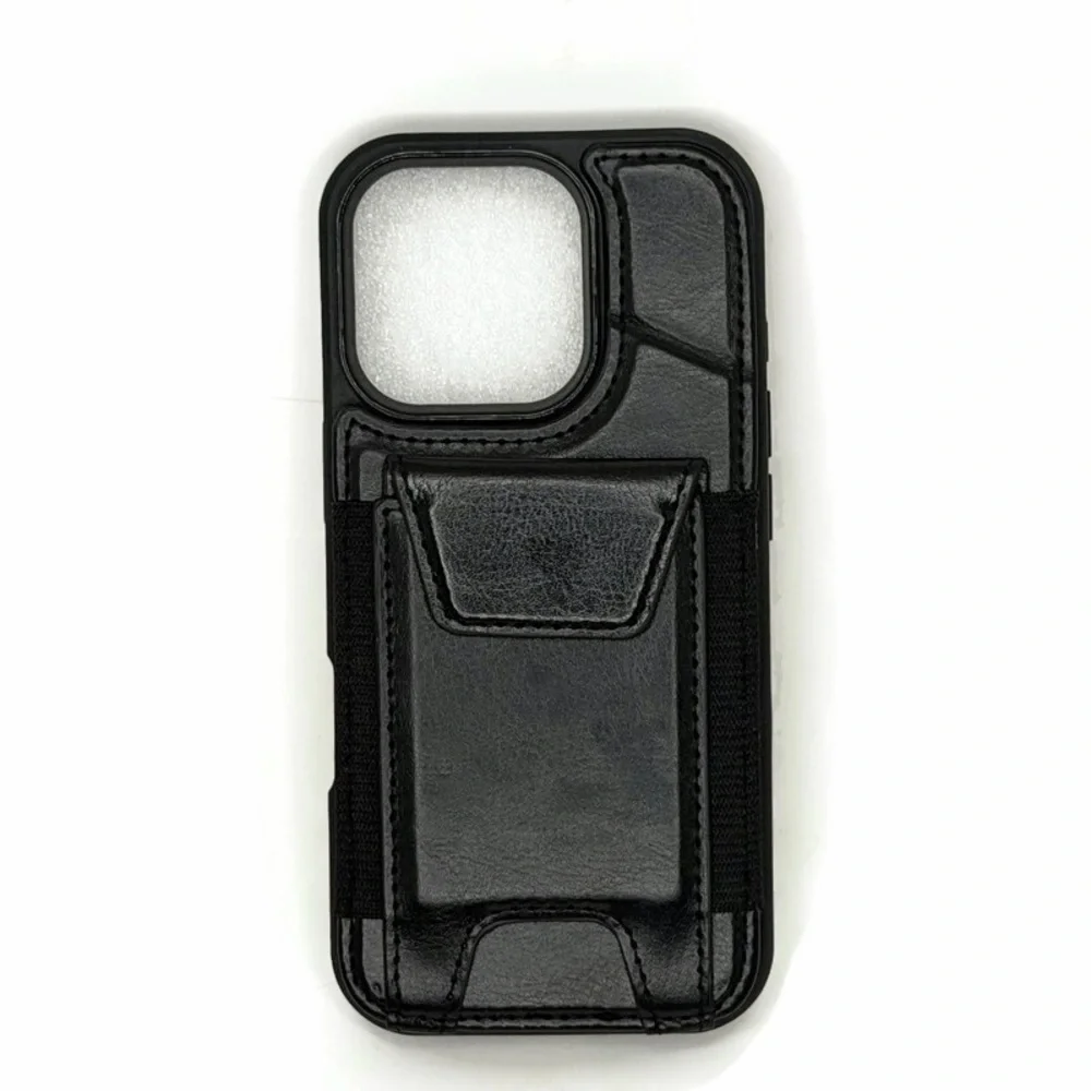Black Faux Leather IPhone 16 Pro Case with Wallet Card Holder